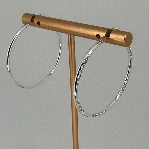 Silver Rhinestone Hoop Earrings • Sparkly Crystal Accent Hoops • NWT - Picture 6 of 15